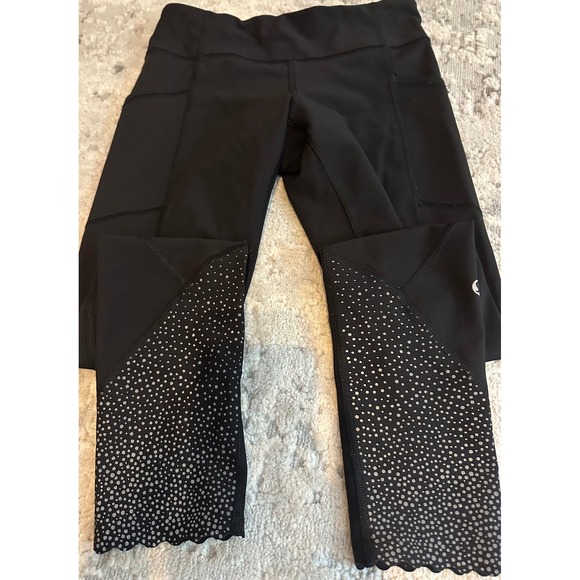 Lululemon Run Leggings Reflective Dot Cropped scalloped Athletic Pants Pockets 4 - Picture 5 of 12